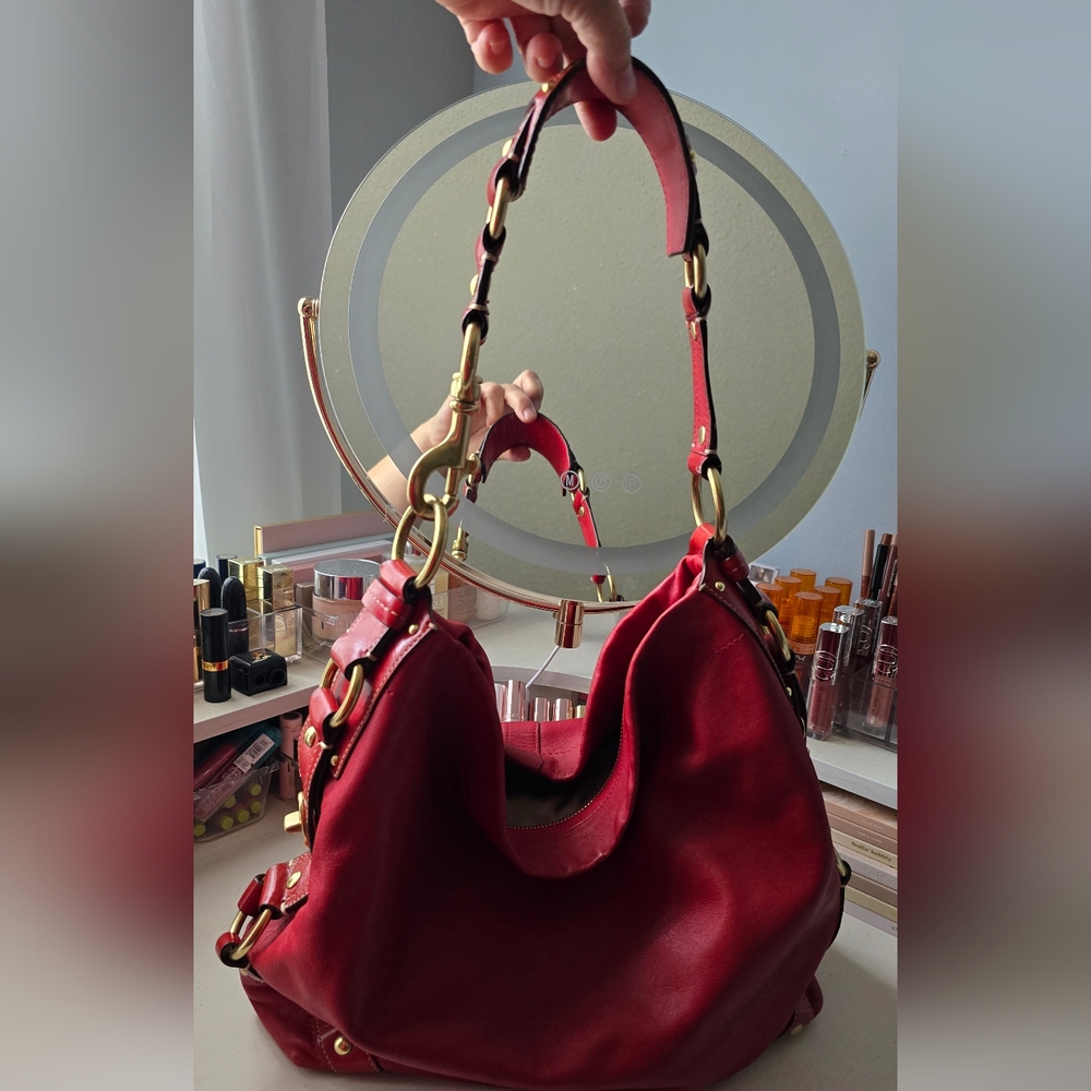 Coach Red Shoulder Bag with Gold Hardware